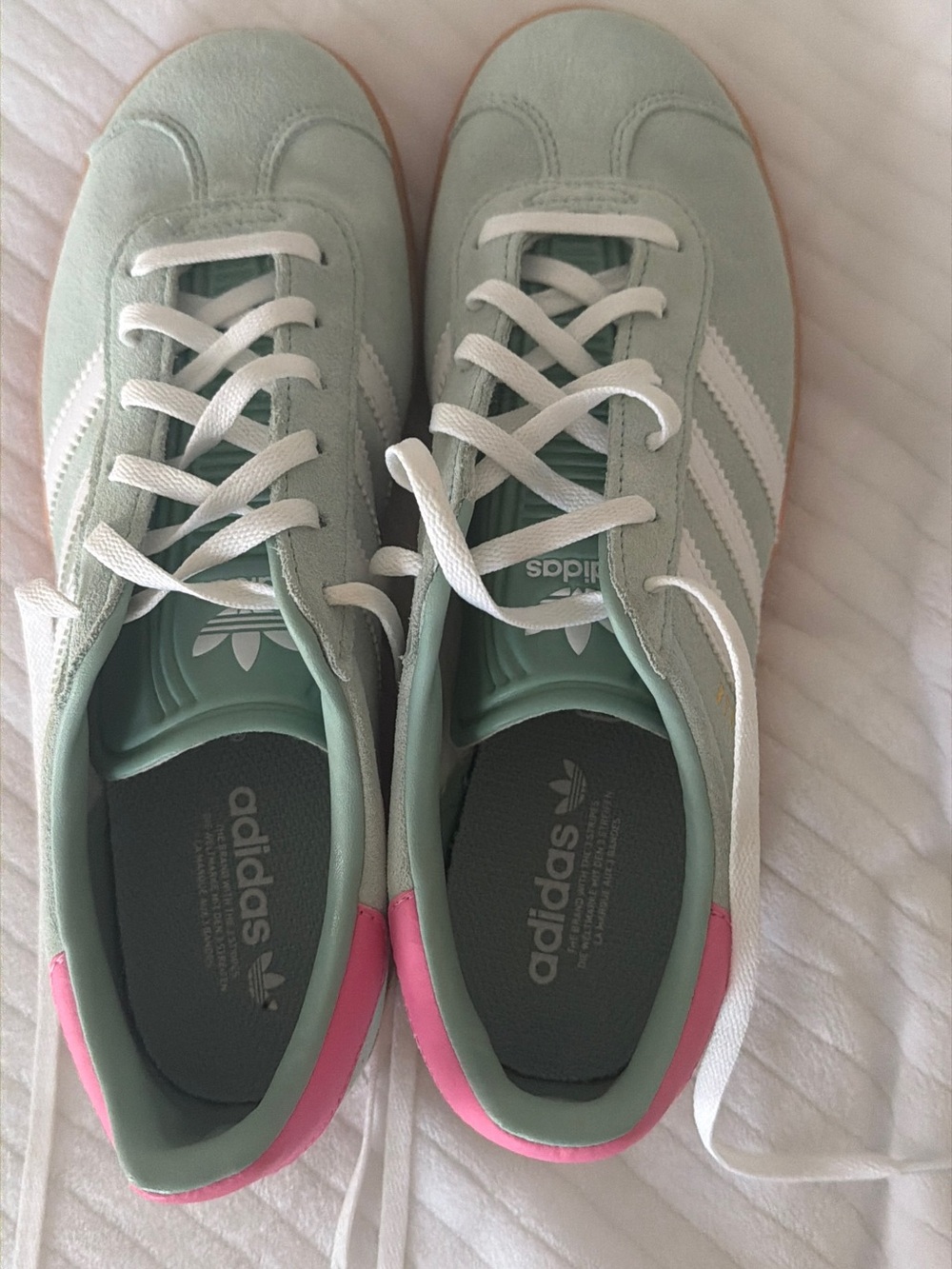 adidas Mint Green Suede Sneakers with Pink Heel Accent